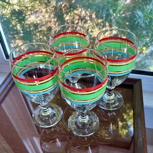 Vintage Libbey Mambo Fiesta Stripe Goblets Set of 4